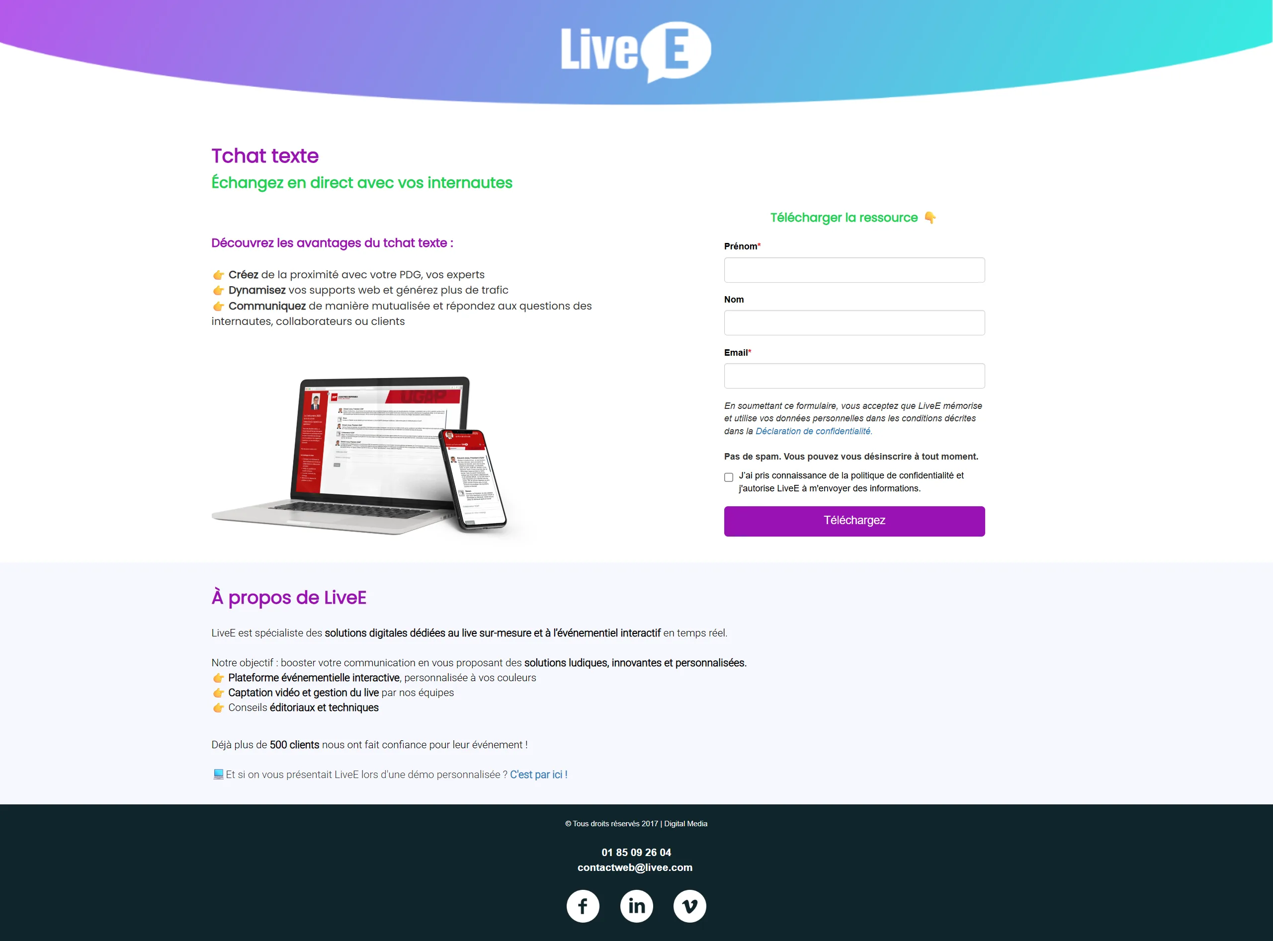 Aperçu de la solution Tchat texte de LiveE